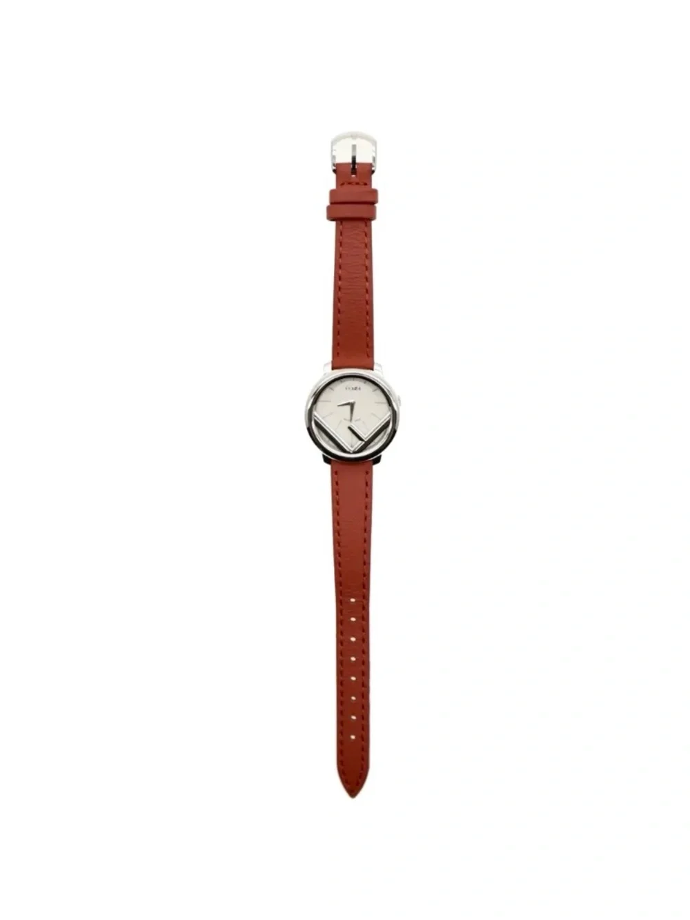 Fendi Watch Run Away 28mm Steel Case White Dial Red Band FOW545 New